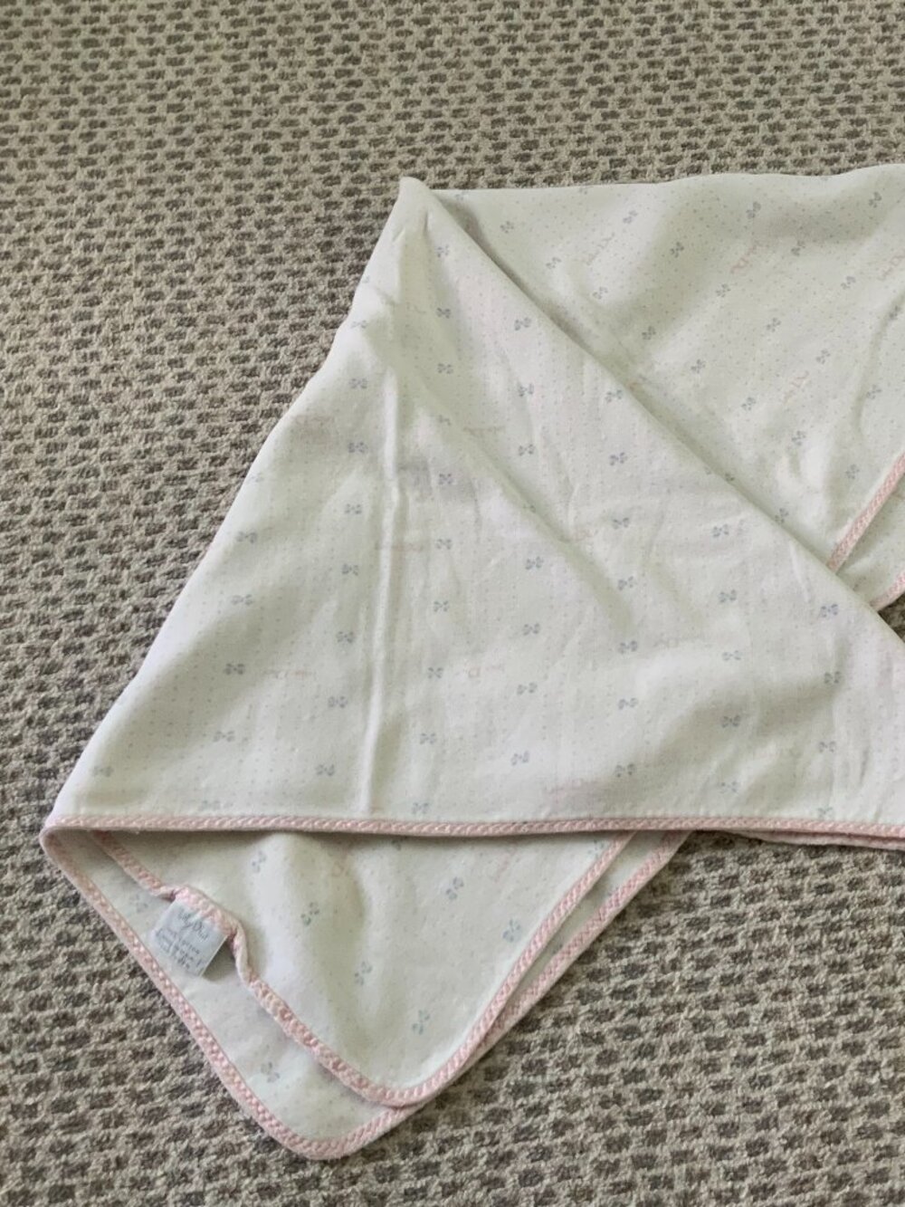 Vintage Baby Dior Cotton Blanket Pink Blue Bow Logo Print USA
